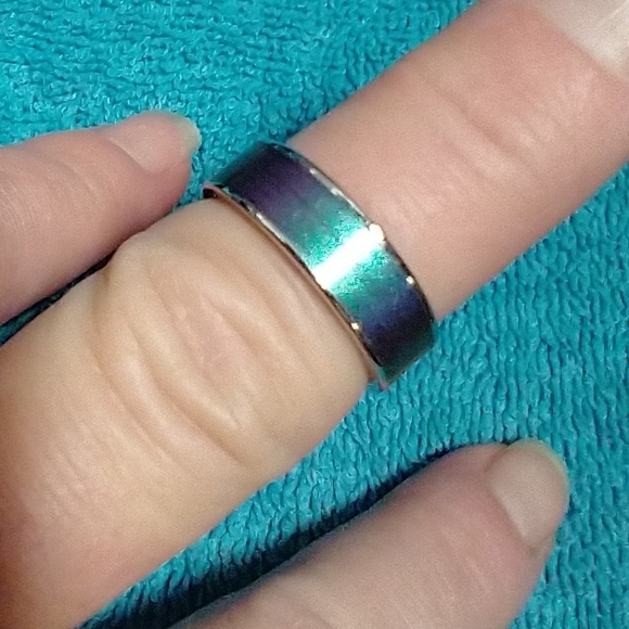 Iridescent Silvertone Rainbow Band Ring - Picture 1 of 4